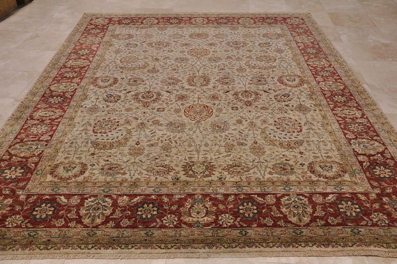 9x12 WOOL AREA RUG HANDMADE PERSIAN KASHAN IVORY RED  