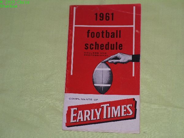 1961 Early Times Football Schedule N.F.L. & A.F.L.  