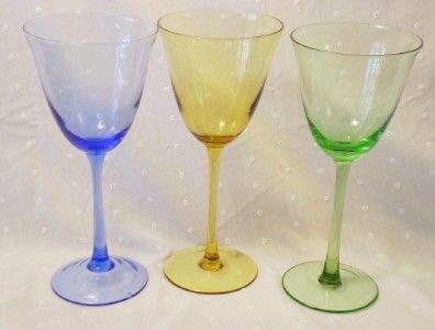 Circleware Blue Green Amber Tall Stem Footed Wine Glasses Goblets Set 