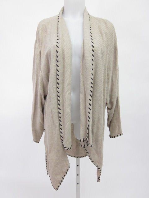 ANDREA JOVINE Tan Linen Black Trim Light Jacket Sz Med  