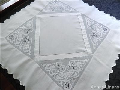 Antique Linen Tablecloth Filet Crochet Lace Art Nouveau  