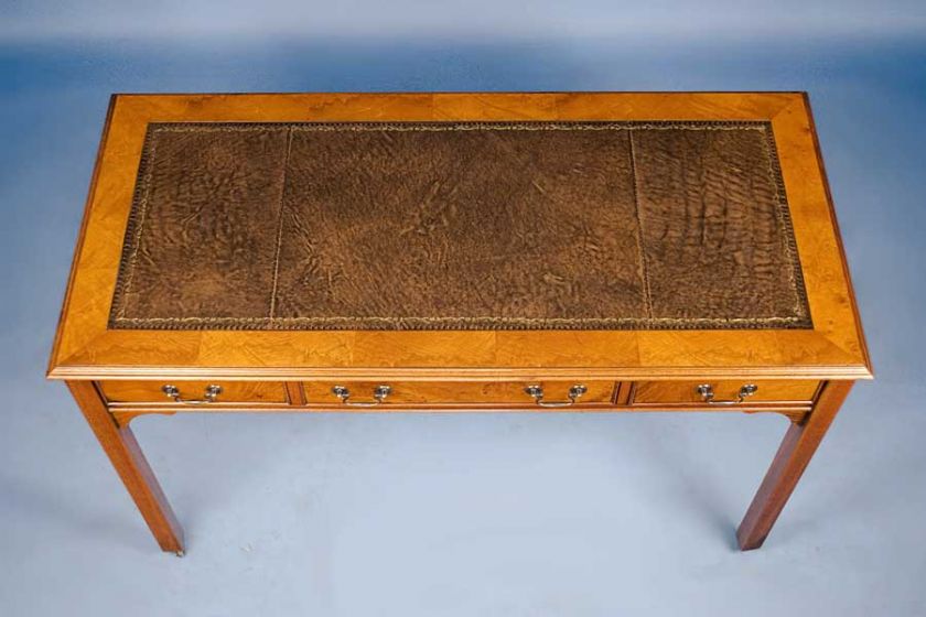 English Antique Style Burl Walnut Writing Desk Table  