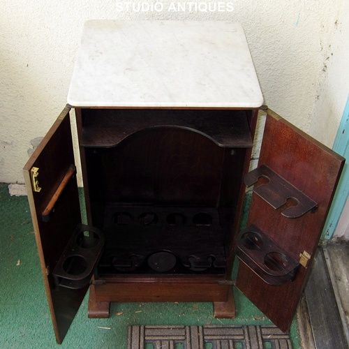 MAHOGANY WOOD BAR Antique Cabinet Cupboard MARBLE COUNTER TOP Shelves 