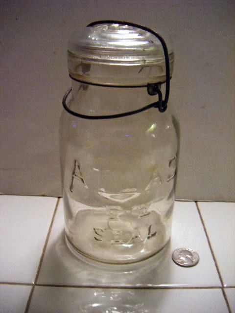 antique fruit jar Odd color yellow tint atlas E Z seal  