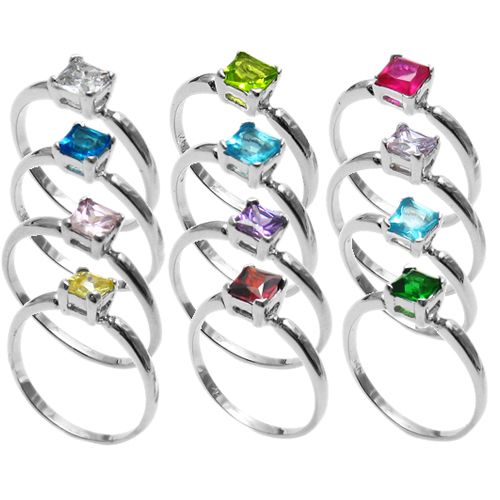 sterling silver CHILDS PRINCESS CUT BIRTHSTONE ring  