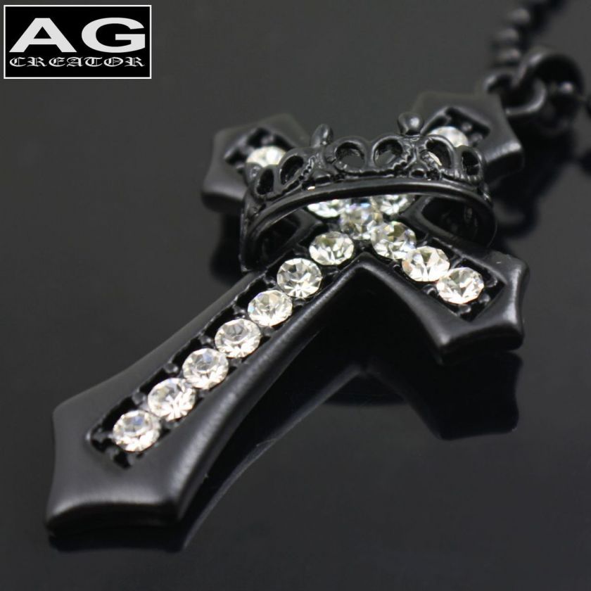 BLACK CROSS WITH RING PENDANT BALL CHAIN NECKLACE  