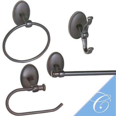 Beaded Oil Rubbed Bronze 4pc Towel Bath Hardware Set  