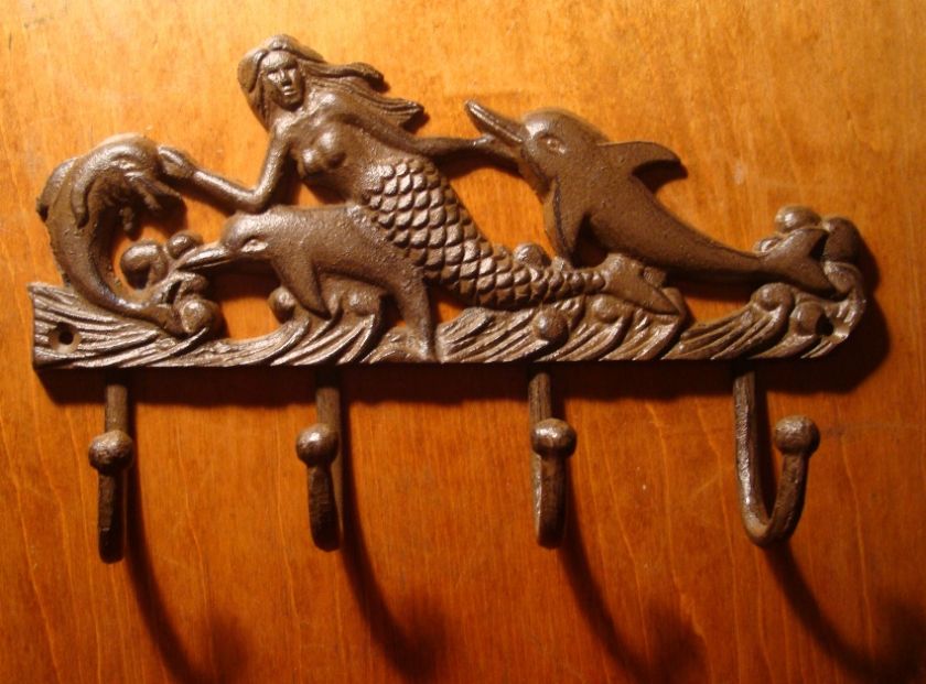 Rustic Nautical Mermaid Dolphin Beach Bathroom Towel Hook Rack Home 