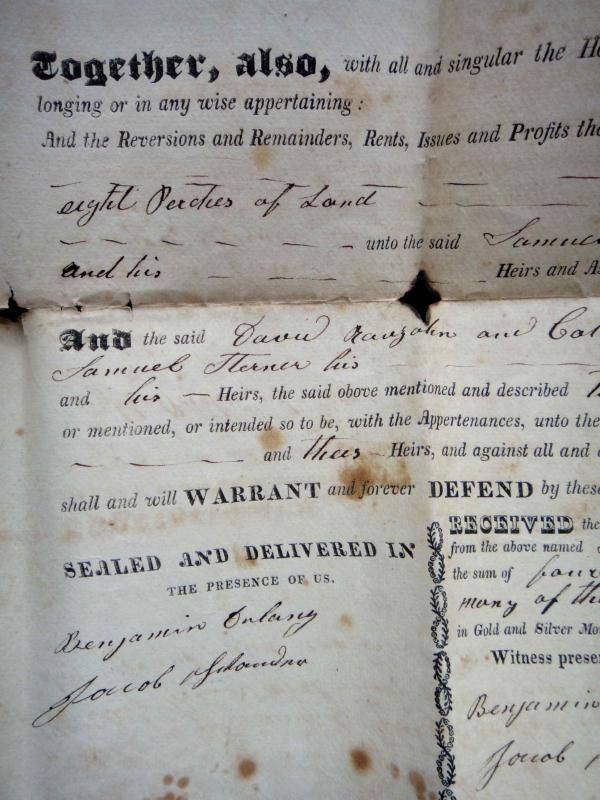   antique DEED FISHER~DAVID RAUENZAHN~STERNER longswamp pa BERKS COUNTY