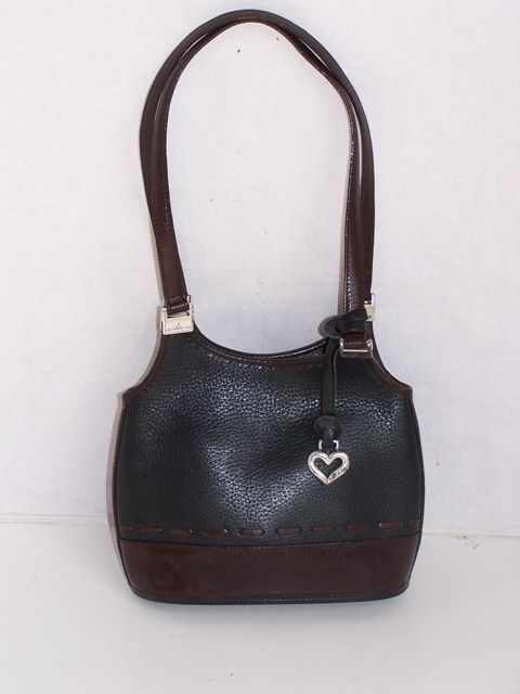 BRIGHTON BLACK BROWN LEATHER PURSE HANDBAG TOTE HEART  