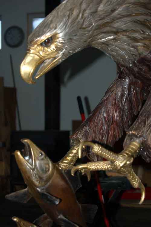 American Bald Eagle Fountain w/ 9 Fish 7 Tall Bronze  