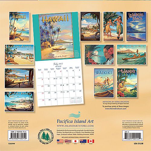 Hawaii Calendar 2012 Vintage HAWAIIAN Kerne Erickson  