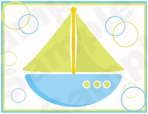   SAILBOAT GREEN BLUE YELLOW NURSERY BABY WALL ART BORDER STICKERS DECAL