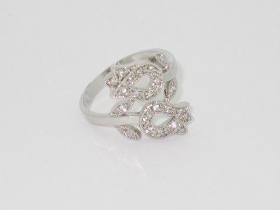 PLATINUM SILVER DIAMOND SET RIGHT HAND FLOWER RING NIB  