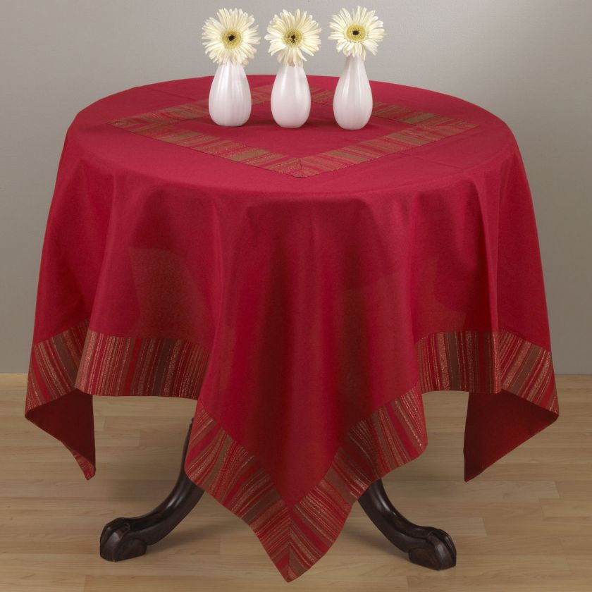 Holiday Christmas Red Woven Striped Tablecloth 40 60 80 Square 