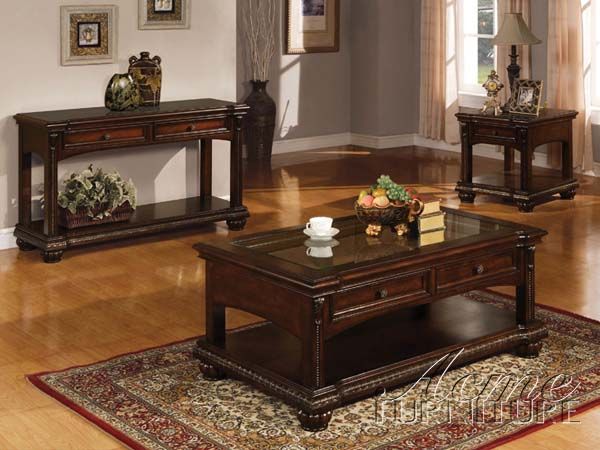 Dark Cherry/Glass 3 pc Coffee Table Set  