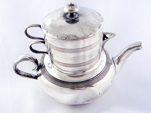 Antique Stacking Tea Set, creamer, sugar, pot, Delamere shape Apollo 