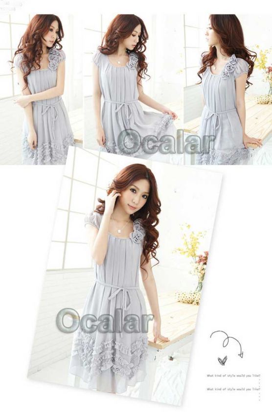 2012 Women Summer Wavepoint Village Round Neck Chiffon long Puff Dress 