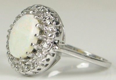 Deco 14k White Gold 1.15ctw Australian Opal & Genuine E VS Diamond 