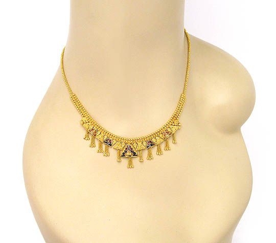 STUNNING 22K YELLOW GOLD & ENAMEL CASCADE NECKLACE  