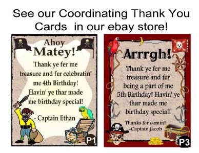 12 PIRATE BIRTHDAY PARTY INVITATIONS w/envelopes  