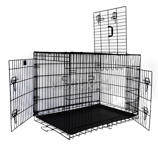 24 3 Door Black Folding Dog Crate Cage Kennel Three 2  