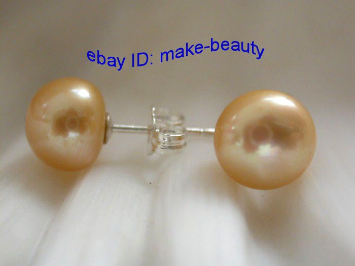 stunning 9mm round champagne freshwater pearls earrings  