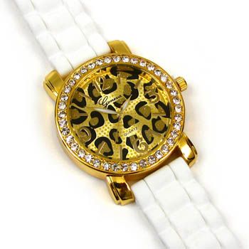   CHEETAH DIAL GENEVA SILICONE GEL BAND CRYSTAL BEZEL OVERSIZED WATCH