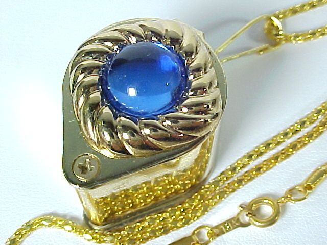 GOLD TONE JEWELERS LOUPE BLUE MIRROR STONE & CHAIN  