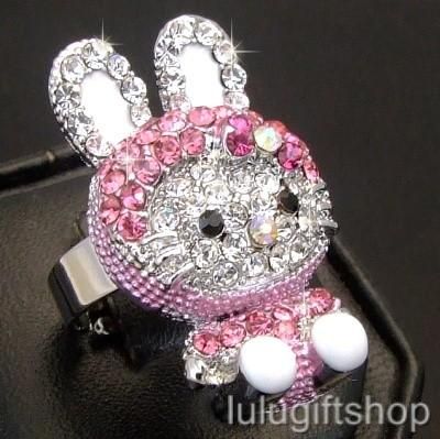 18k white gold plated hello kitty rabbit ring use swarovski crystals 