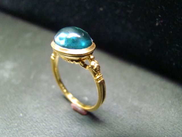 Classic 14K Gold London Blue Topaz antique style ring  