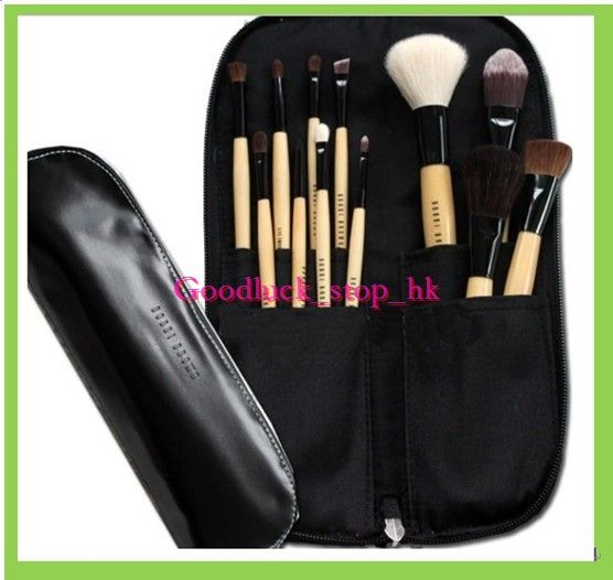   Brown 12pcs Goat Hair Makeup Brushes Set Cosmetic Brush+Case  