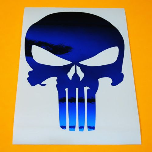 PUNISHER SKULL Blue Chrome Decal Sticker+ Bonus Decal  