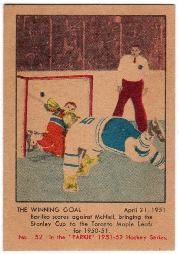 1951 52 Parkhurst Bill Barilko Winning Goal RC #52 NM  