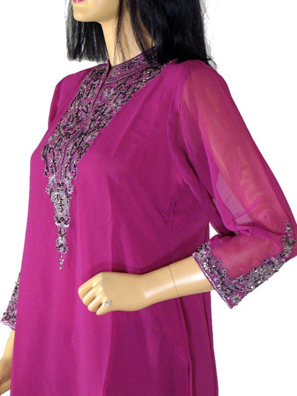 , Glittering fine & luxurious rich Magenta Organza Designer Indian 