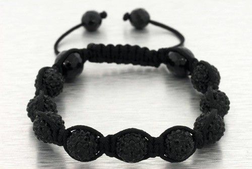   DIAMOND MACRAME BRACELET ALL BLACK BALL BEADS ICED OUT MENS JAY Z ICE