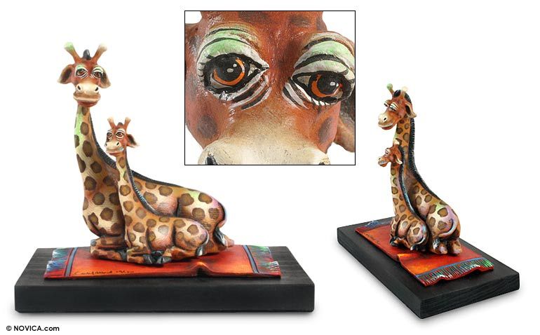 MOTHER & BABY GIRAFFE Handmade Art SCULPTURE Statue NEW  