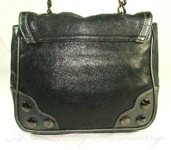 Betsey Johnson Pom Pom Cow Leather Tassel Studded Bag Purse Black 