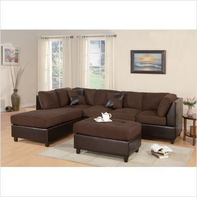 Poundex Bobkona 3 Piece 112 Microfiber Sectional Sofa in 