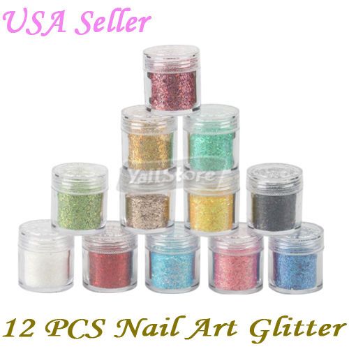 12 Color Glitter Sparkle Dust Powder Nail Art Laser type  