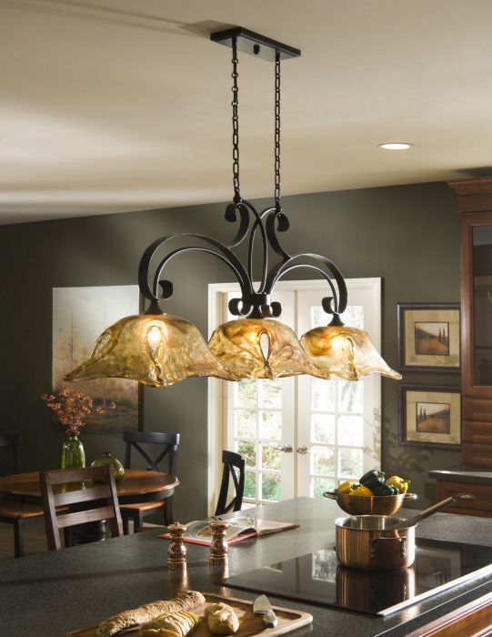 Vitraio 3 Light Tuscan Iron Kitchen Island Chandelier  