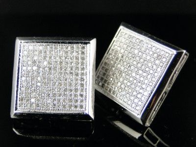 WHITE GOLD MENS BEZEL PAVE DIAMOND STUD EARRINGS 16 MM  