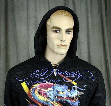 ED Hardy Men Dragon Hoodie Black Dip Dye XL NEW  