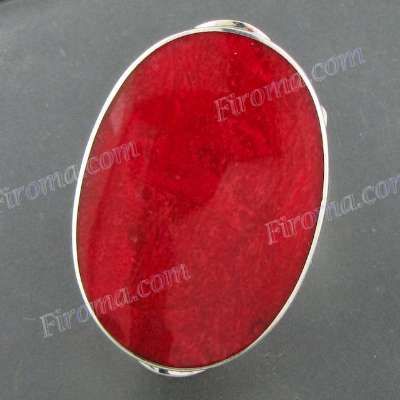 BRIGHT OVAL RED CORAL 925 STERLING SILVER US 6 ring  