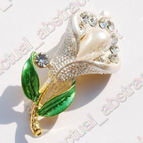 Free clear floral chic Brooch pin W rhinestone alloy1x  