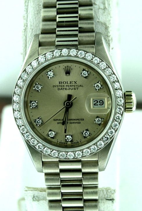 Rolex President 18k White Gold Diamond Ladies Watch  