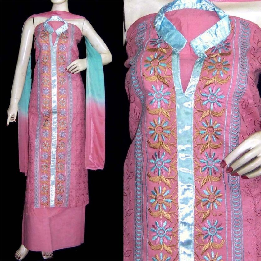 PLUMPINK COTTON SHERWANI STYLE SALWAR KAMEEZ SUIT MATERIAL RESHAM EMB 