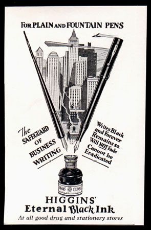 Black Ink Higgins Eternal Pens Bottle Skyline 1929 AD  