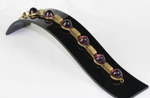   Deco Brass Purple Gumdrop Glass Cabochon Link Slave Bracelet  