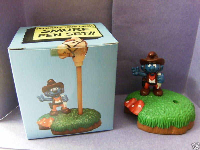 SMURF    Vintage Pen Pencil Holder    Cowboy w/ Box  